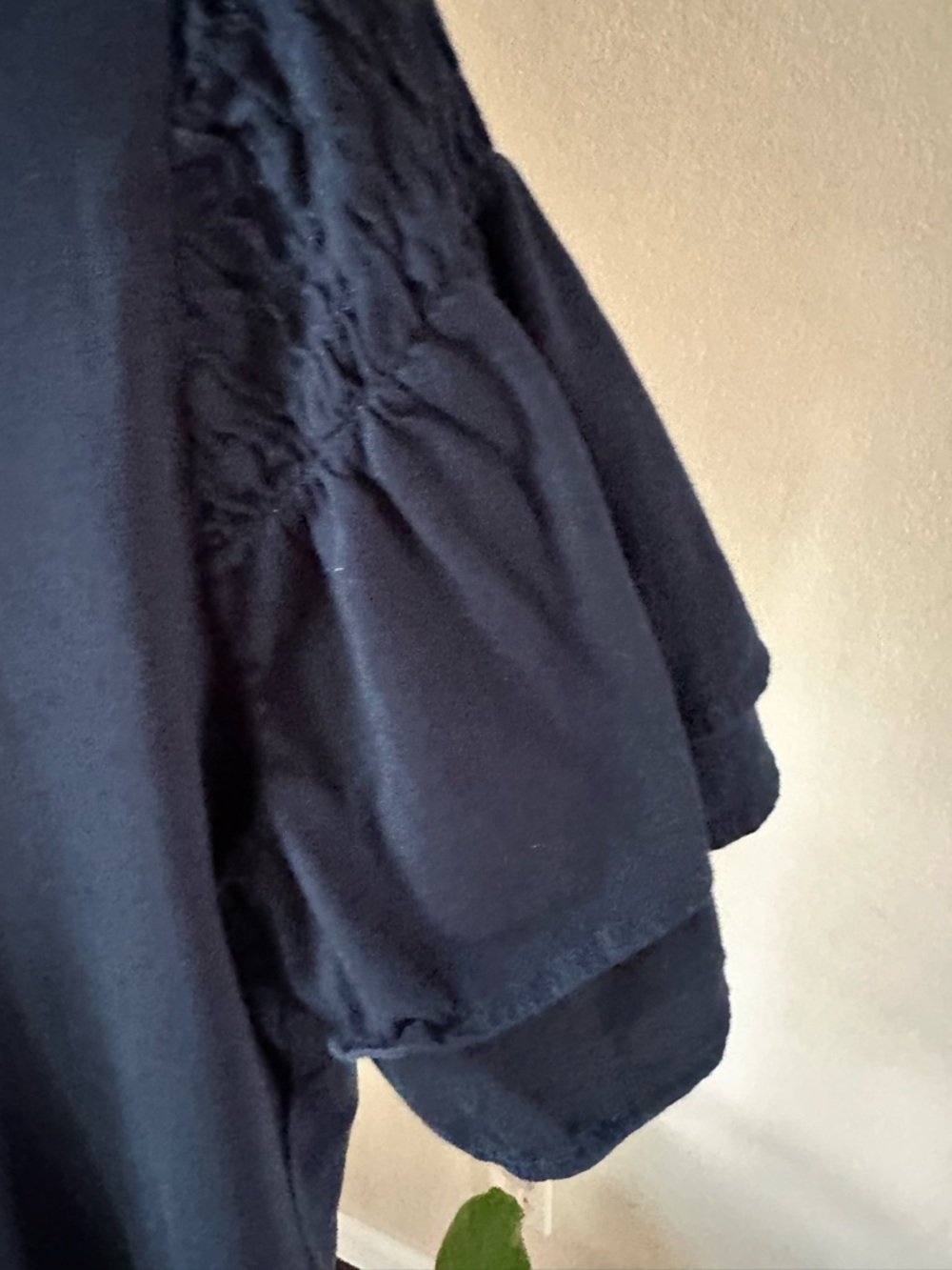 Lauren Ralph Lauren Navy Short-Sleeve Top with Shirred Puff Sleeves - Picture 5 of 7